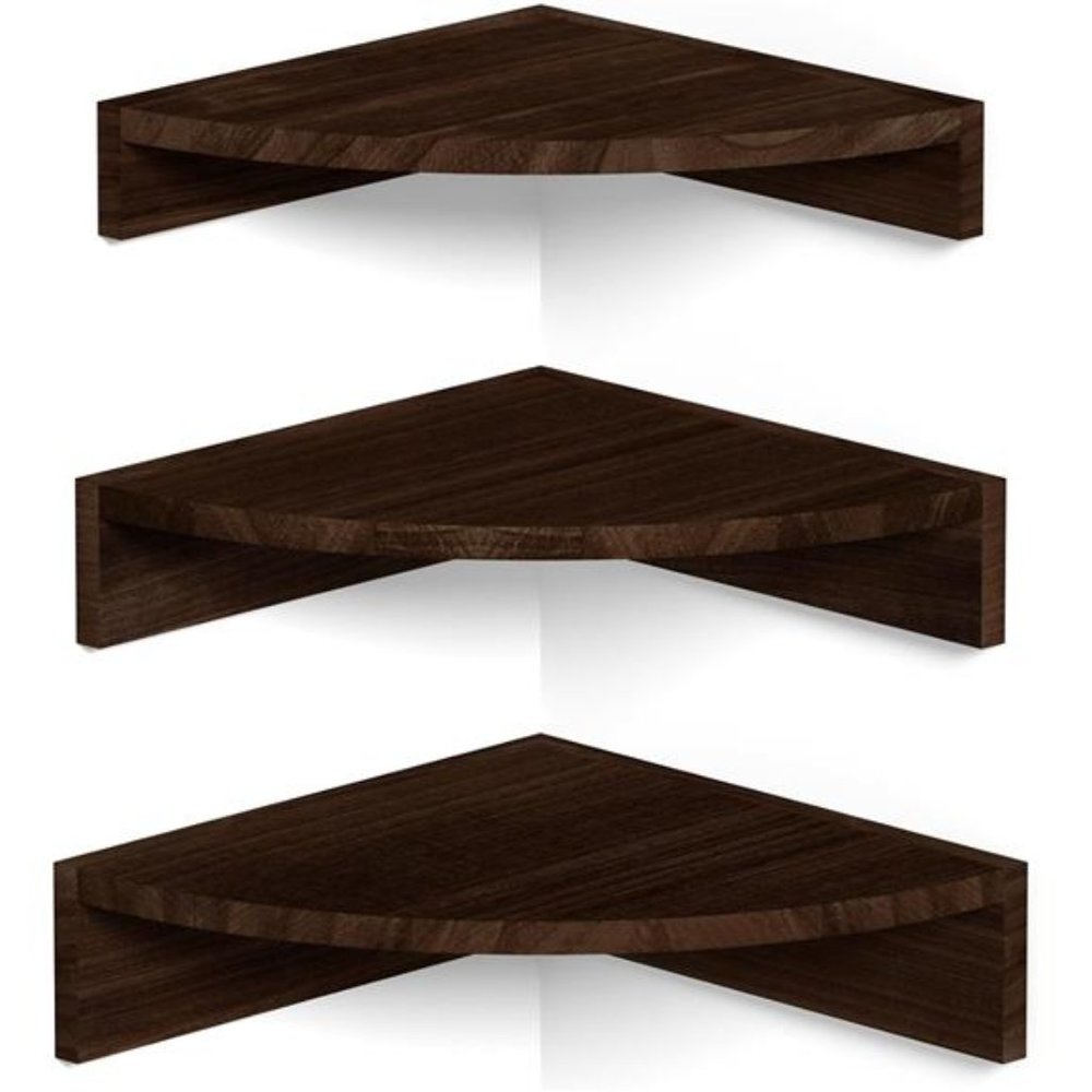 Corner Shelf, Set of 3 Floating Shelves, Rustic Wood Shelves (Dark Brown)